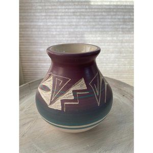 Mesa Verde Pottery NAVAJO VASE Signed USA Aqua Mauve Original Paperwork